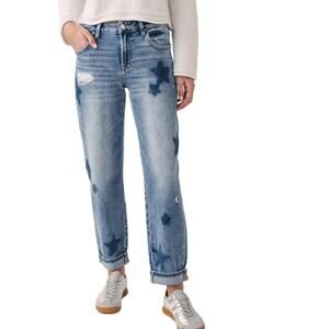 RISEN Full Length Mid Rise Boyfriend Star Shadow Detail Cuffed Jeans Size 2XL